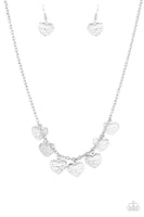 Paparazzi Less Is AMOUR Silver Heart Necklace and matching Earrings
