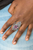 Paparazzi Formal Floral - Pink - Rhinestones Flower - Whimsical Finish - Ring