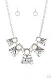 Paparazzi Cougar - White Stones - Silver Frame - Necklace and matching Earrings