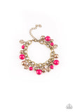 Paparazzi Grit and Glamour - Pink - Pearly Brass Beads - Bold Brass Bracelet