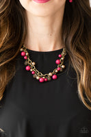 Paparazzi The GRIT Crowd - Pink - Pearly Brass Beads - Bold Brass Chain Necklace & Earrings