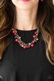 Paparazzi The GRIT Crowd - Pink - Pearly Brass Beads - Bold Brass Chain Necklace & Earrings