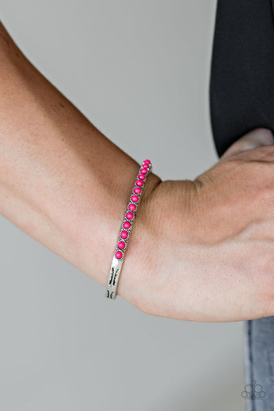 Paparazzi New Age Traveler - Pink Beads - Silver Cuff Bracelet