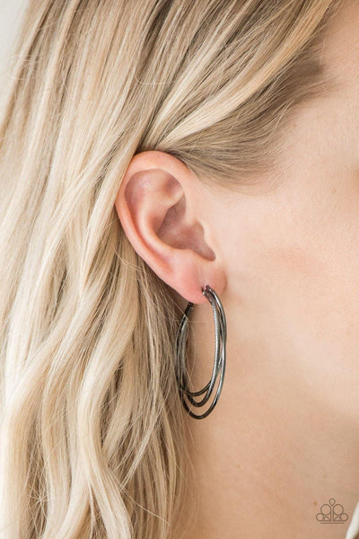 Paparazzi Jumpin Through Hoops - Black Hoop Earrings - The Jewelry Box Collection 