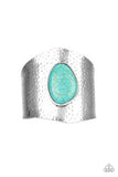 Paparazzi Casual Canyoneer - Blue Turquoise Stone - Hammered Cuff Bracelet - Life of the Party Exclusive September 2019 - The Jewelry Box Collection 