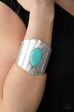 Paparazzi Casual Canyoneer - Blue Turquoise Stone - Hammered Cuff Bracelet - Life of the Party Exclusive September 2019