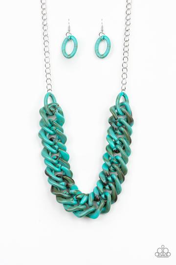 Paparazzi Comin In HAUTE - Blue Turquoise - Faux Marble Acrylic - Necklace and matching Earrings