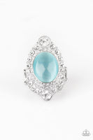 Paparazzi Riviera Royalty Blue Moonstone - White Rhinestones - Silver Ring - The Jewelry Box Collection 