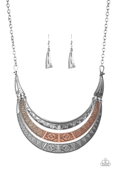 Paparazzi Take All You Can GATHERER Silver and Copper Necklace and matching Earrings