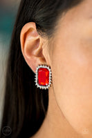 Paparazzi Earrings Downtown Dapper - Red Clip-On