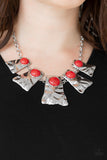 Paparazzi Cougar - Red necklace and Matching Earrings
