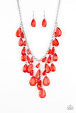Paparazzi Irresistible Iridescence - Red Teardrops - Silver Necklace and matching Earrings