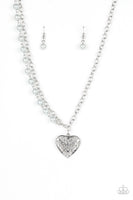 Paparazzi Forever In My Heart Silver  Pearls Necklace and matching Earrings