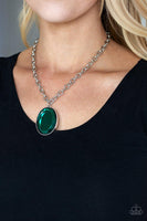 Paparazzi Light As HEIR Green Silver Necklace and Matching Earrings - The Jewelry Box Collection 