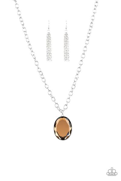 Paparazzi Light As HEIR - Brown - Oval Gem - Silver Necklace & Earrings