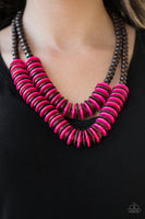 Paparazzi Dominican Disco - Pink Wood Necklace - The Jewelry Box Collection 