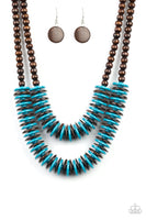 Paparazzi Dominican Disco - Blue Wood Necklace - The Jewelry Box Collection 