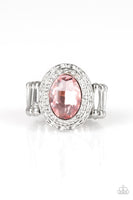 Paparazzi Fiercely Flawless - Pink Gem - White Rhinestones - Silver Ring