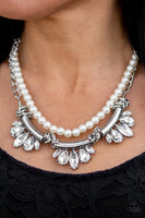 Paparazzi Bow Before The Queen - White PEARLS - Necklace & matching Earrings - The Jewelry Box Collection 