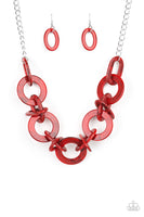 Paparazzi Chromatic Charm - Red Acrylic - Silver Chain Necklace and matching Earrings