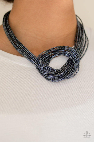 Paparazzi Knotted Knockout - Blue Seedbead Necklace - The Jewelry Box Collection 