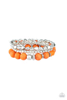 Paparazzi Rural Restoration - Orange - Stone Beads - White Rhinestones - Set of 3 Stretchy Bracelets