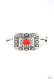 Paparazzi BIG House On The Prairie - Red Stone - Silver Hinged Bracelet - The Jewelry Box Collection 