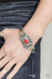 Paparazzi BIG House On The Prairie - Red Stone - Silver Hinged Bracelet - The Jewelry Box Collection 
