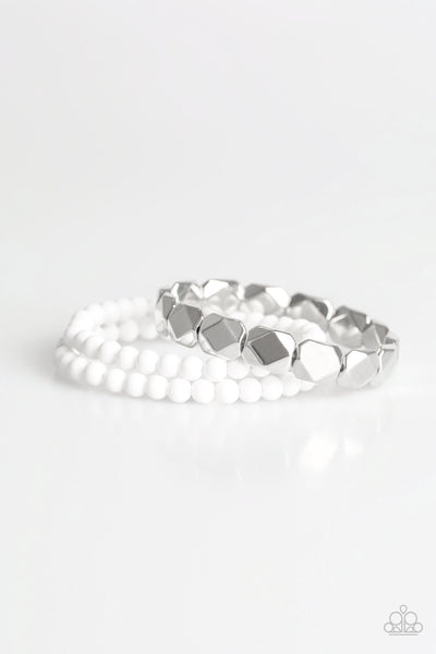 Paparazzi Fiesta Flavor - White - Faceted Silver Beads - Set of 3 Bracelets