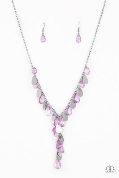 Paparazzi Sailboat Sunsets - Purple Teardrops - Silver Necklace and matching Earrings