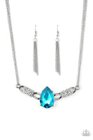 Paparazzi Way To Make An Entrance - Blue Silver Necklace and Matching Earring - The Jewelry Box Collection 