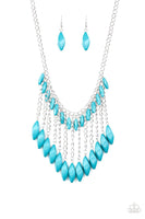 Paparazzi Venturous Vibes Blue Faceted Bead Silver Necklace with matching earrings - The Jewelry Box Collection 
