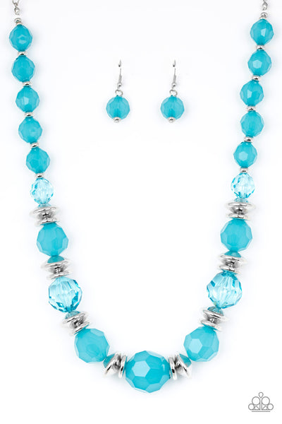 Paparazzi Dine and Dash - Blue - Shimmery Silver Accents - Necklace & Earrings