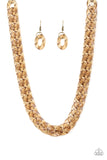 Paparazzi Put It On Ice - Brass Acrylic Necklace and matching Earrings