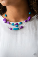 Paparazzi Radiant Reflections - Multi - Faceted Blue, Purple and Crystal Beads - Invisible Wires Necklace & Earrings
