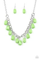 Paparazzi Take The COLOR Wheel! - Green Beads - Silver Necklace and matching Earrings. - The Jewelry Box Collection 