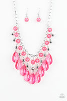Paparazzi Beauty School Drop Out Pink Beads - Silver Necklace and matching Earrings - The Jewelry Box Collection 