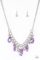 Paparazzi Chroma Drama - Purple - Shiny Metallic Accents - Double Linked Silver Chain Necklace & Earrings