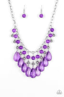 Paparazzi Beauty School Drop Out - Purple Beads - Silver Necklace and matching Earrings - The Jewelry Box Collection 