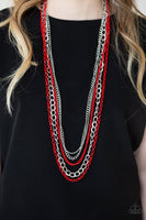 Paparazzi Industrial Vibrance - Red Silver Necklace - The Jewelry Box Collection 