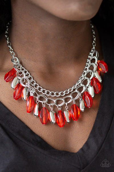 Paparazzi Spring Daydream - Red Beads - Silver Necklace and matching Earrings