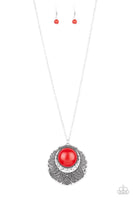 Paparazzi Medallion Meadow Red Necklace - The Jewelry Box Collection 