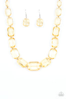 Paparazzi ICE Versa - Yellow Emerald Cut Beads - Acrylic Necklace and matching Earrings