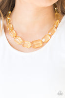 Paparazzi ICE Versa - Yellow Emerald Cut Beads - Acrylic Necklace and matching Earrings