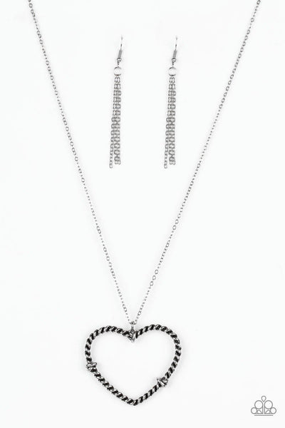 Paparazzi Straight From The Heart Silver Necklace with matching earrings - The Jewelry Box Collection 