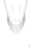 Paparazzi Fierce In Fringe - Silver Necklace and Matching Earrings