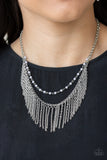 Paparazzi Fierce In Fringe - Silver Necklace and Matching Earrings