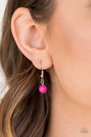 Paparazzi Terra Tranquility - Pink Teardrop Beads - Silver Necklace and matching Earrings