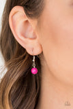 Paparazzi Terra Tranquility - Pink Teardrop Beads - Silver Necklace and matching Earrings