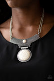 Paparazzi Lasting EMPRESS-ions - White Crackle Stone - Silver Statement Necklace and matching Earrings